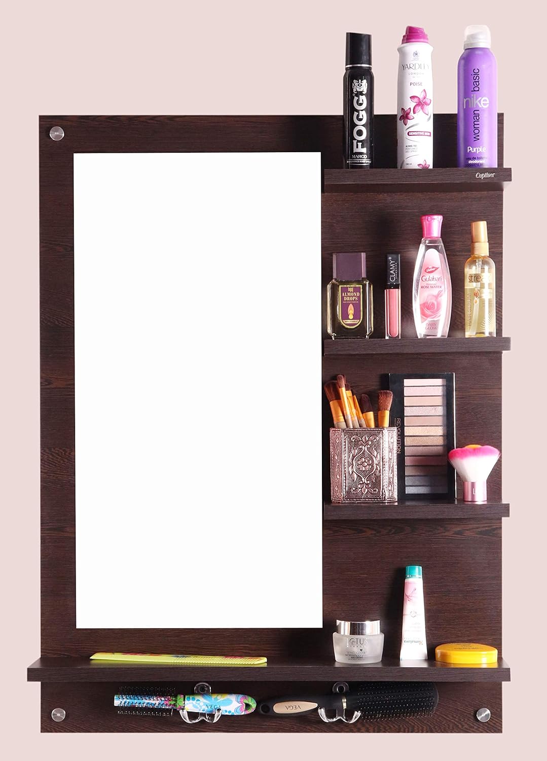 Captiver Engineered Wood Bellezza Wooden Wall Mounted Dressing Table Stand (60X80 CM, Wenge)