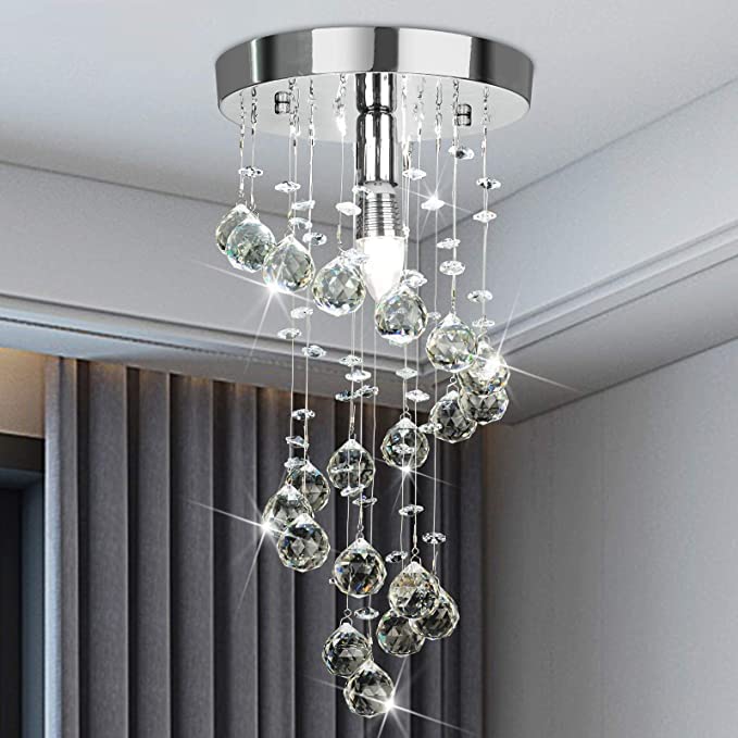Crystal Glass Chandelier Yellow LED Light Ceiling Decoration