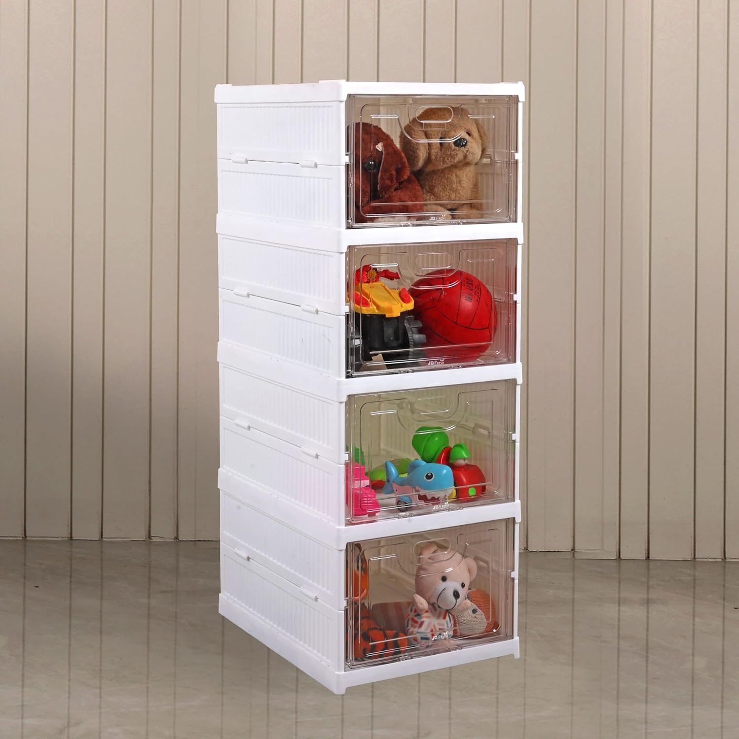 plastic 4 Tier Foldable Transparent Cupboard Organizer